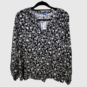 New Old Navy Size Medium Long Puff Sleeve Pull Over Floral Blouse Top Tunic